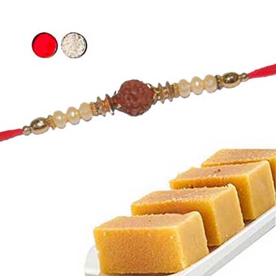 "Designer Fancy Rakhi - FR- 8510 A (Single Rakhi), 500gms of Milk Mysore Pak - Click here to View more details about this Product